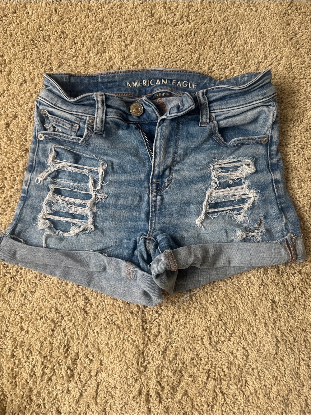 American Eagle Outfitters Light Wash Distressed Denim Shorts